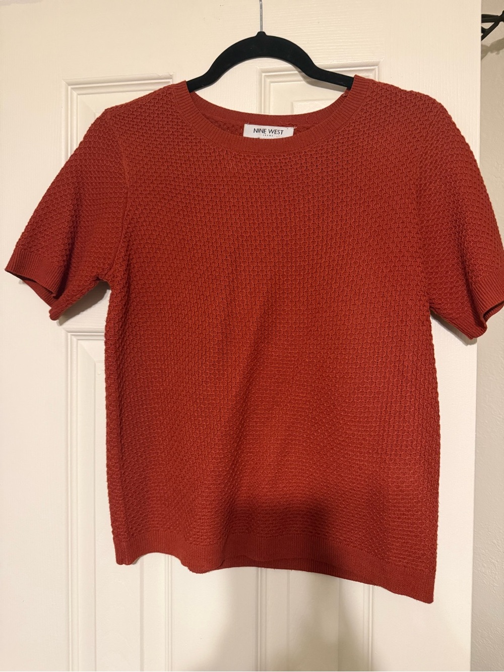 Nine West Short Sleeve Textured Knit Top - Terracotta